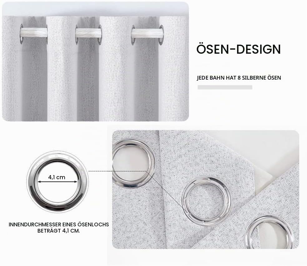 MIULEE Verdunklungsvorhänge mit ösen Gardinen Leinenoptik 2er Set 175 x 140 cm Grau Weiss Vorhang Bl