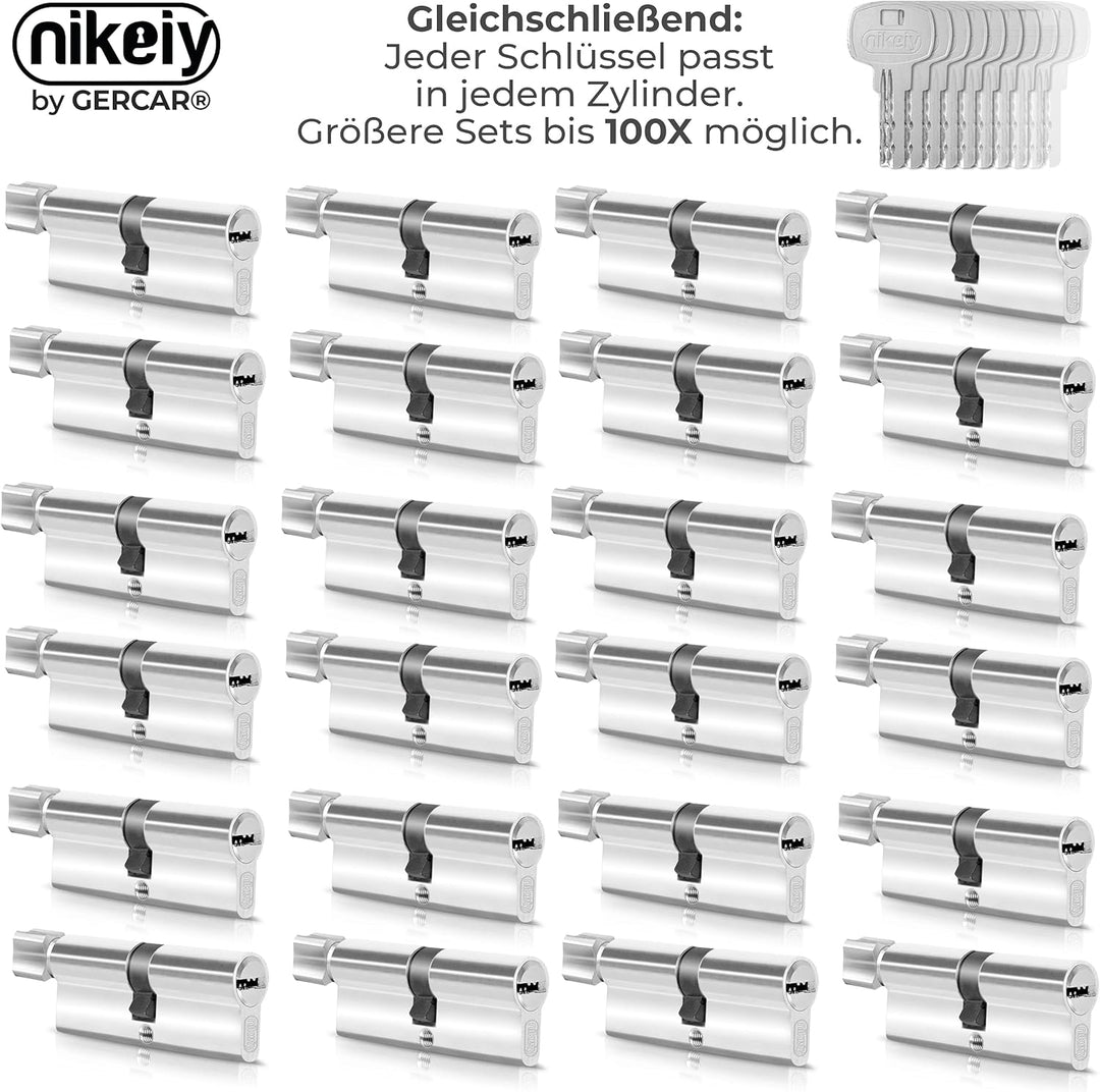 GERCAR 8x Knaufzylinder gleichschliessend 8 Schliesszylinder 40/40 inkl. 40 Schlüssel - 80 mm - Türs
