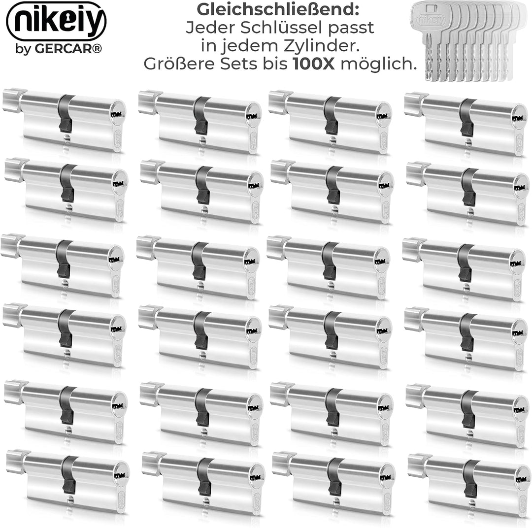 GERCAR 12x Knaufzylinder gleichschliessend 12 Schliesszylinder 35/35 inkl. 60 Schlüssel - 70 mm - Tü