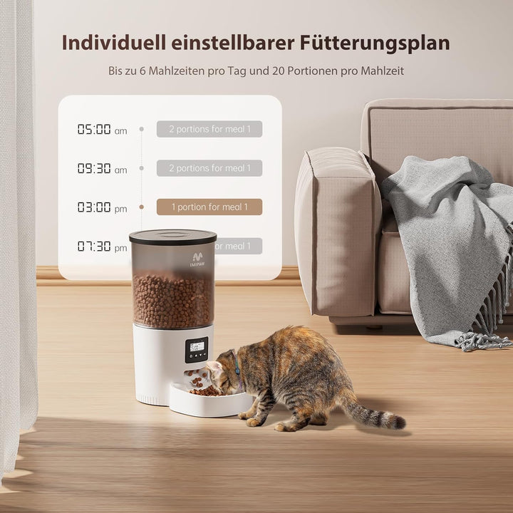 IMIPAW Futterautomat Katze, Katzenfutter Automat mit Programmierbarem Timer, Einfache Bedienung, 1-6