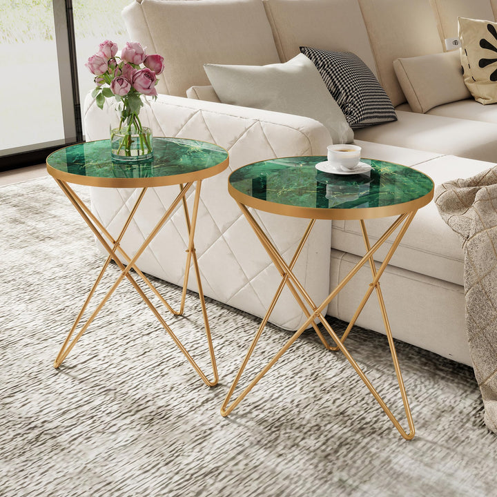 Couchtisch, Beistelltisch rund, Wohnzimmertisch, Kleiner Tisch, Sofatisch für Wohnzimmer, Grün Golde