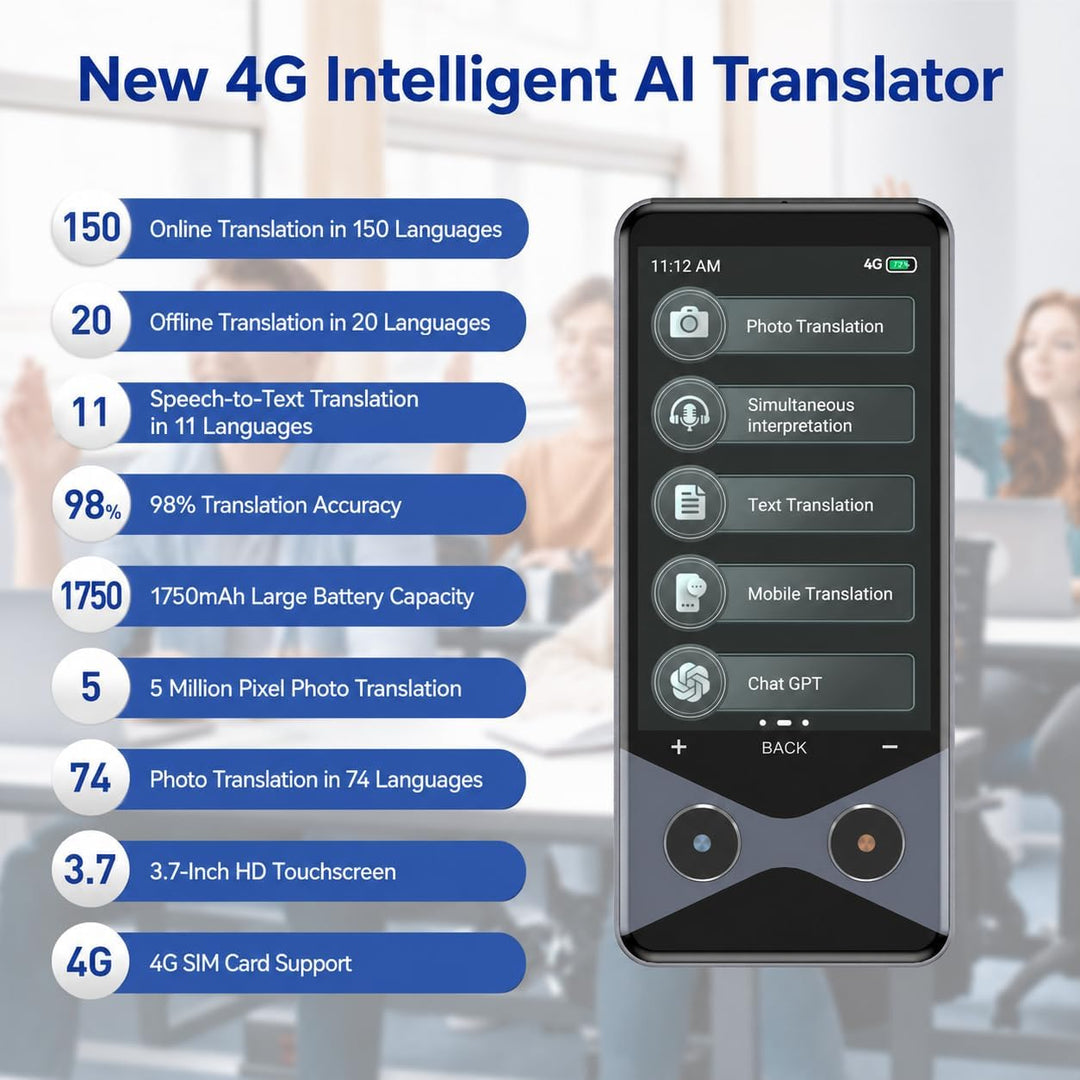 SKARA Sprachübersetzer Gerät mit 4G SIM, WiFi &amp; Offline-Modus, Echtzeit-Sprachübersetzer mit Spracha