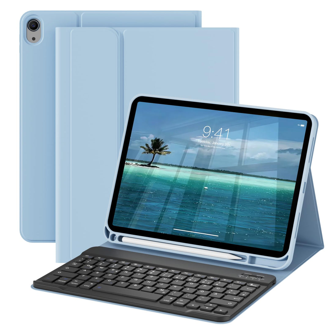 Hülle mit Tastatur für iPad A16 11 Generation 2025/10 Generation 2022 (11/10.9 Zoll), QWERTZ Layout,