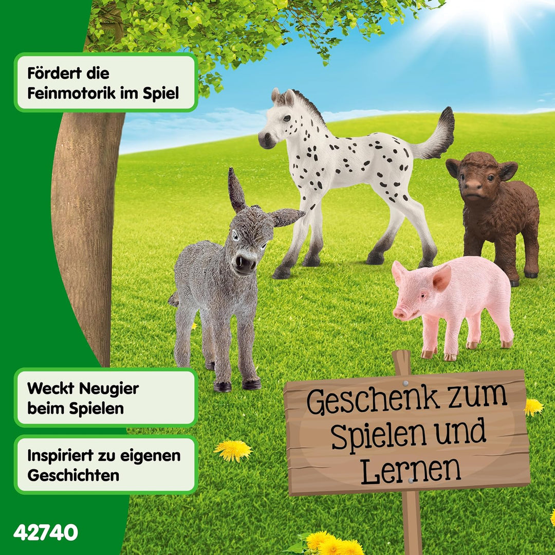 schleich Farm World | Bauernhof Babys 42740 | ab 3 Jahren | 4 Teile | Bauernhof Tiere Set aus Esel,
