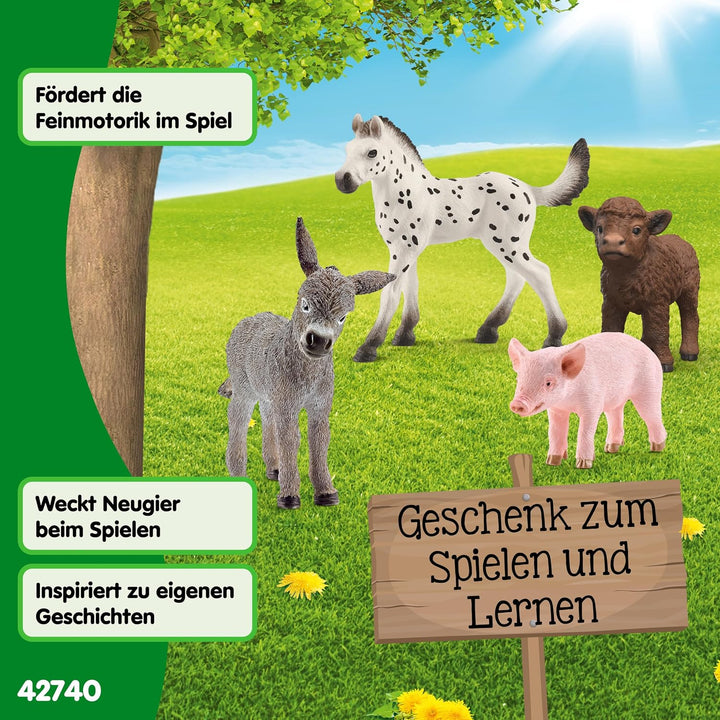 schleich Farm World | Bauernhof Babys 42740 | ab 3 Jahren | 4 Teile | Bauernhof Tiere Set aus Esel,