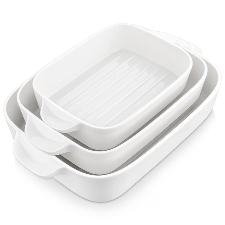 MALACASA, Serie Bake. Bake, 3 teilig Auflaufformen für den Ofen, Porzellan Backformen Set Durable Ca