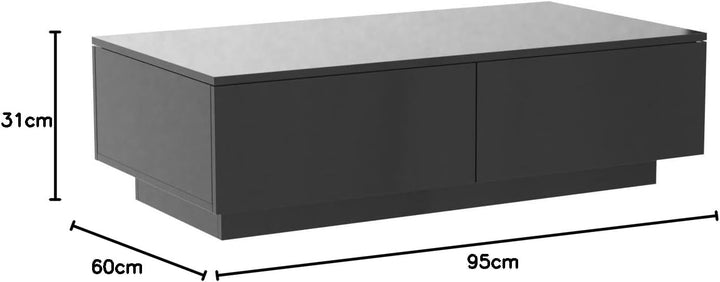 Couchtisch, Couchtisch mit Stauraum, schwarz glänzender Couchtisch für Wohnzimmer, rechteckiger Mitt