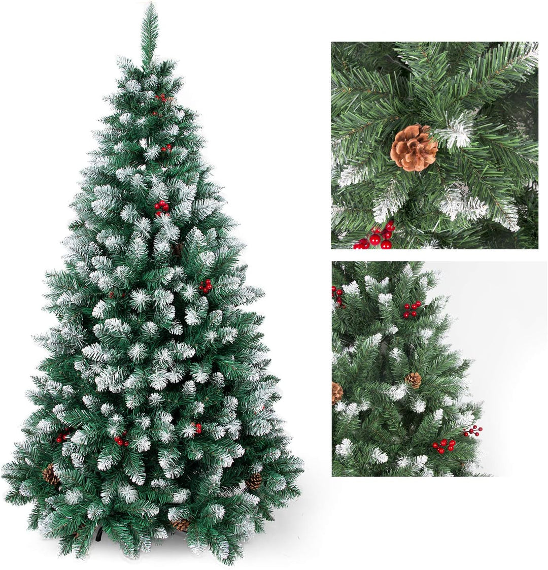 Sunjas Weihnachtsbaum künstlich, 120/150/180/210 cm Tannenbaum mit Schnee-Effekt, mit Tannenzapfen u