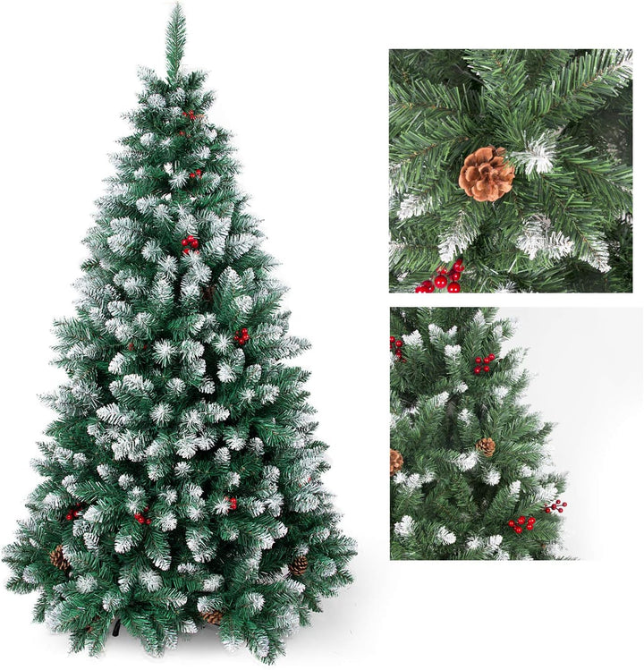 Sunjas Weihnachtsbaum künstlich, 120/150/180/210 cm Tannenbaum mit Schnee-Effekt, mit Tannenzapfen u