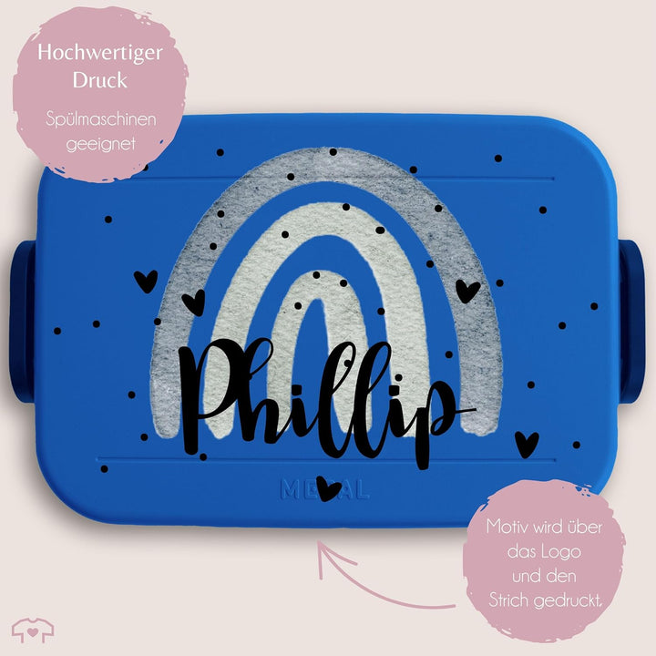 Kinder Bento Box Midi Lunchbox für Mepal Bentobox - Regenbogen Brotdose Rainbow mit Name Jausenbox I