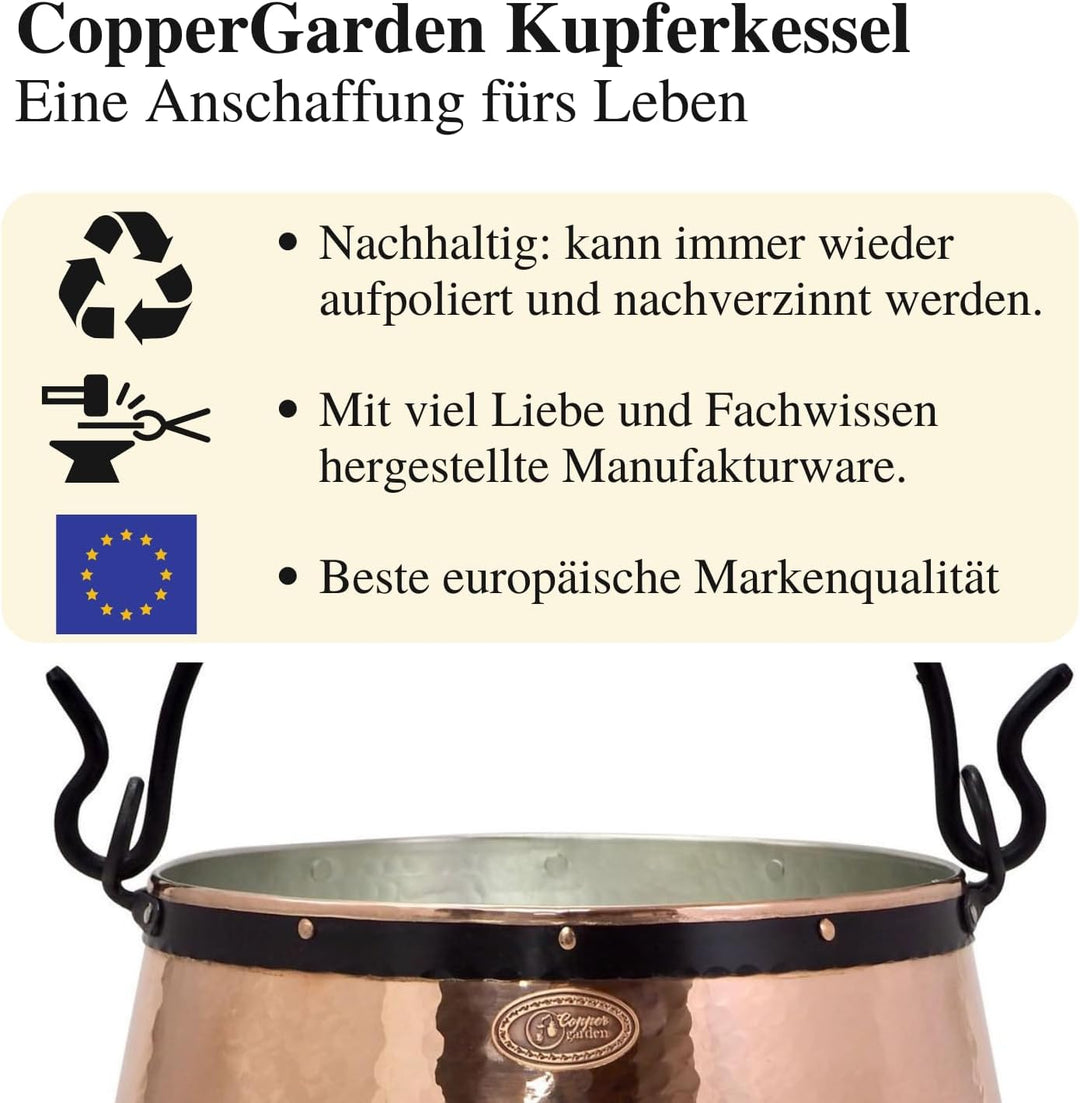 CopperGarden Kupferkessel 5 L mit Henkel I Robuster Kessel aus verzinntem Kupfer: Ideale Wärmeleitun