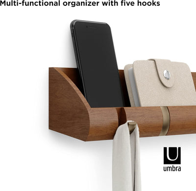 UMBRA Cubby Multifunktionaler Organizer mit 5 klappbaren Haken für den Eingang, Wandablage für Schlü