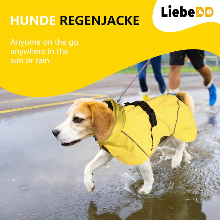 Hunderegenmantel Wasserdicht Regenjacke Hund mit Geschirrloch, Reflektierende Regencape Hund Verstel