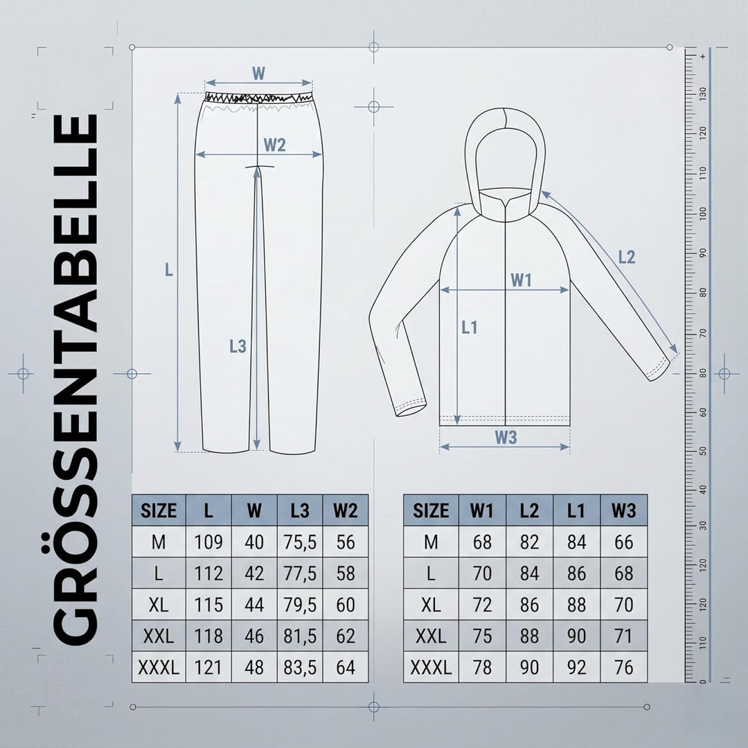 NEO TOOLS Herren Regenset, Regenmantel mit Kapuze und Regenhose, Gr. M-XXXL, verklebte Nähte, Reissv