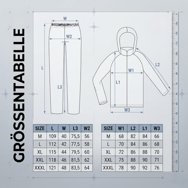 NEO TOOLS Herren Regenset, Regenmantel mit Kapuze und Regenhose, Gr. M-XXXL, verklebte Nähte, Reissv