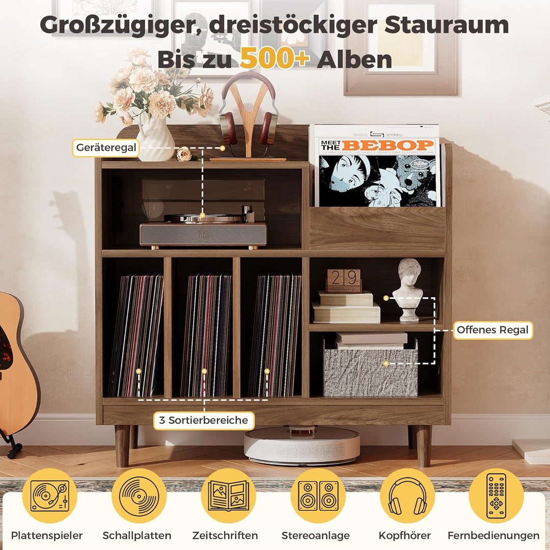 IRONCK Vinyl Plattenspieler Regal mit Ladestation, Schallplatten Aufbewahrung Schallplattenständer f