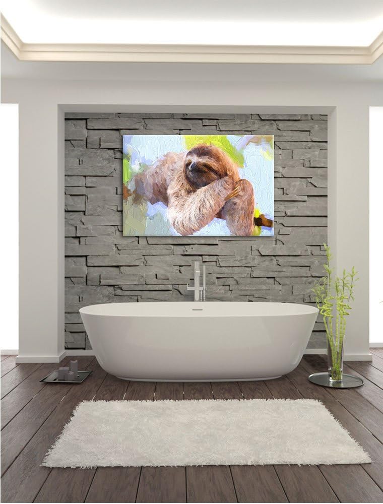 Pixxprint Faultier hängt von AST als Leinwandbild/Grösse: 100x70 cm/Wandbild/Kunstdruck/fertig bespa