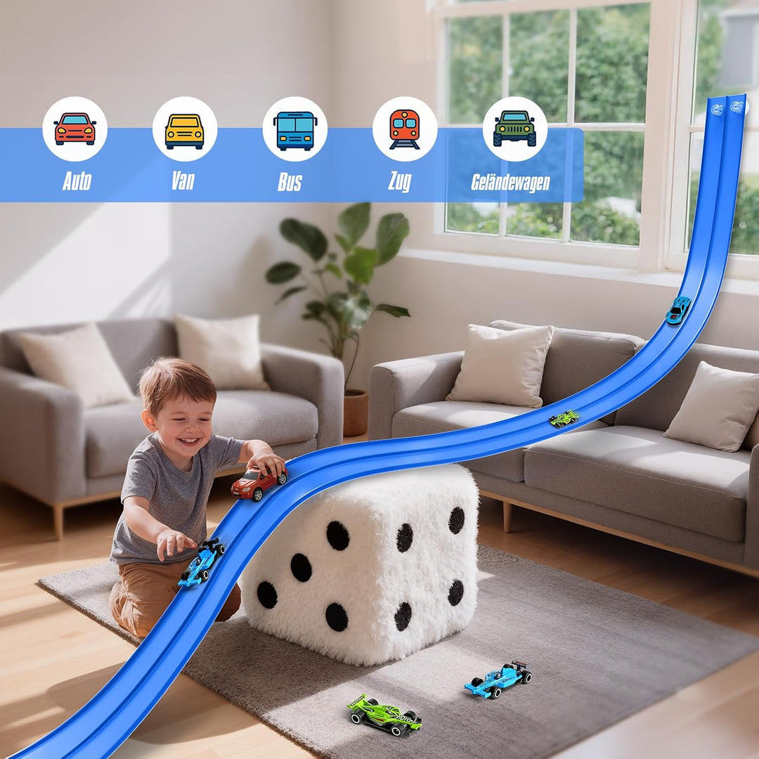 Hot Bee 4,5 m Flexible Autobahn und Rennbahn Auto Spielzeug für Kinder Blau 1, Blau 1