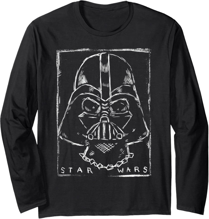 Star Wars Darth Vader Outlined Sketch Portrait Langarmshirt
