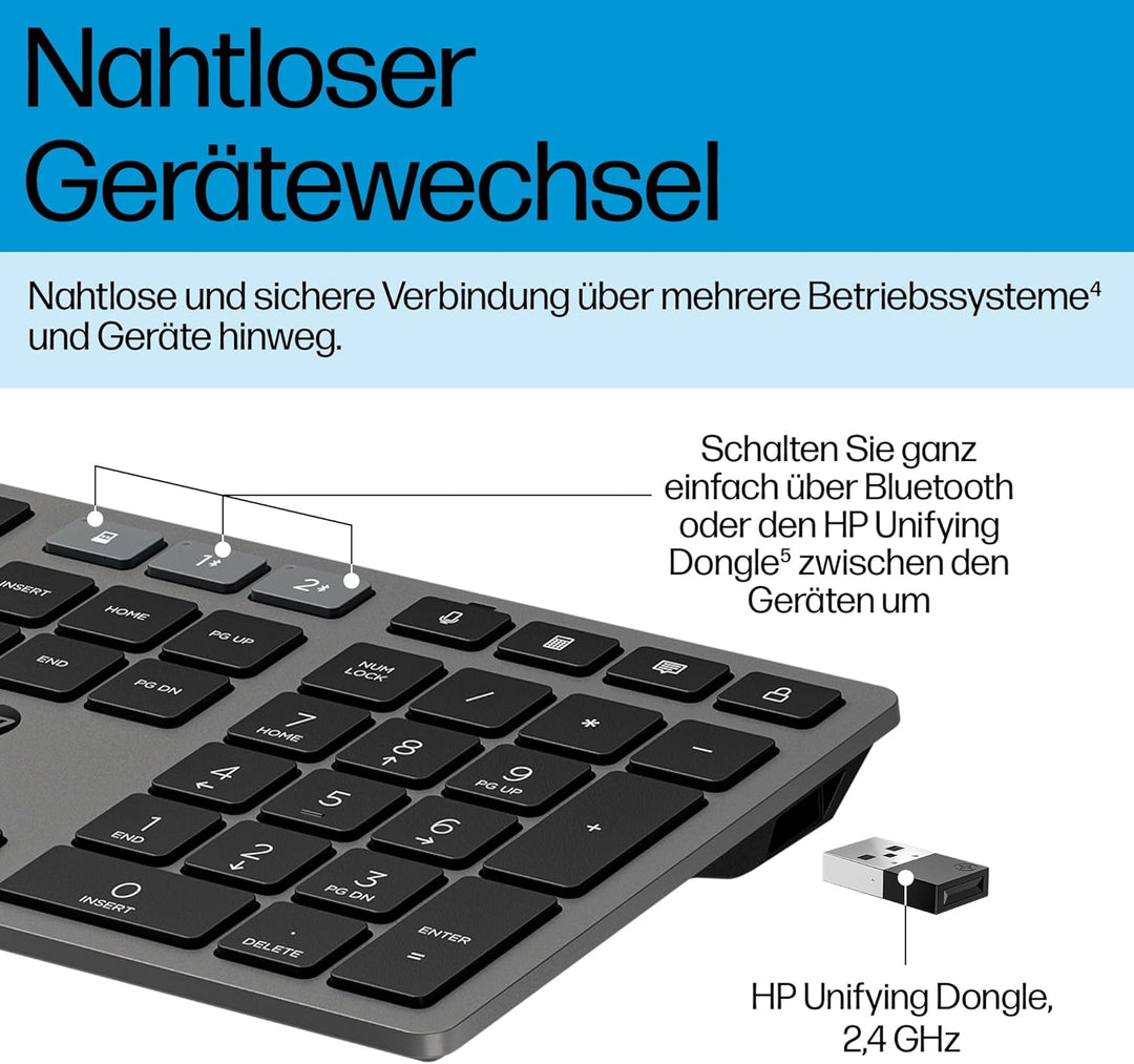 HP 720 Kabellose Tastatur und Maus Set – Wiederaufladbar, Multi-Device, QWERTZ Deutsches Layout, Blu