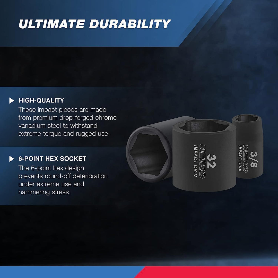 Neiko 02447A 1/2-Inch Drive Shallow Impact Socket Set with Extension Bars, 32-Piece | SAE (3/8" to 1