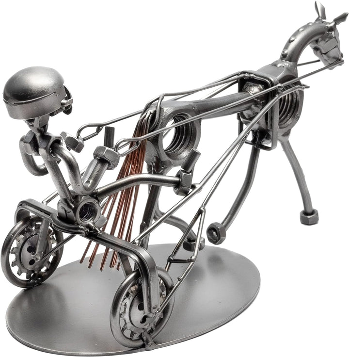 STEEMO Schraubenmännchen Fahrer Sulky Pferde-Geschenk Metall-Deko 27x12x15 cm