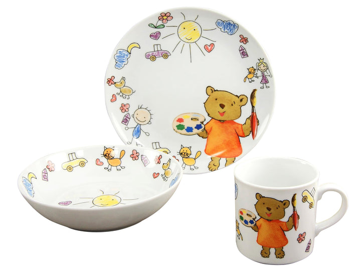 Creatable, 15027, Serie Teddy, Geschirrset 3 teilig Kinderservice Mehrfarbig, 24 x 20 x 26 cm