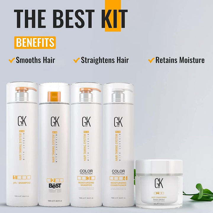 GK HAIR Global Keratin The Best Professional Hair Kit (1000ml/33.8 Fl Oz) zum Glätten, Glätten von K