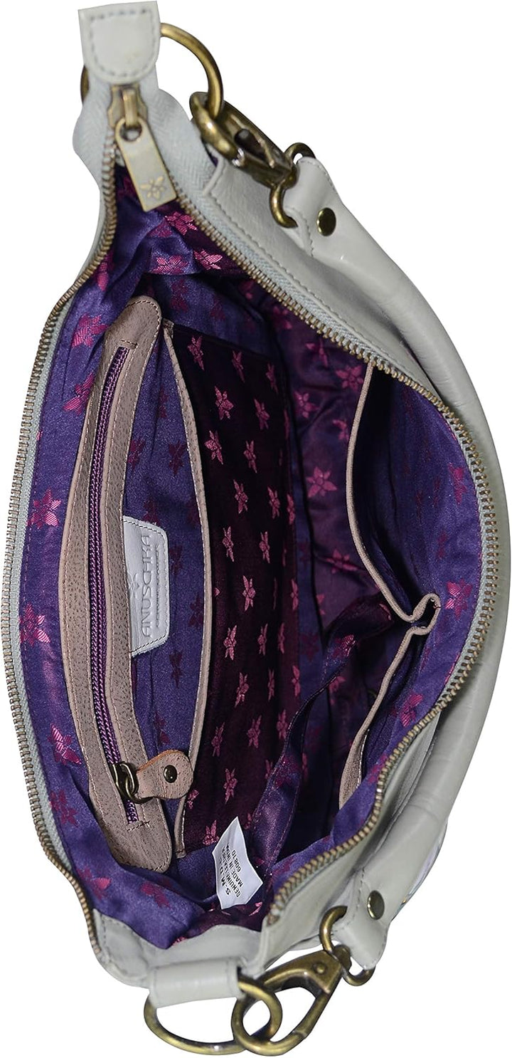 Anuschka Handbemalte Schmale Hobo Tasche, Erweiterbar, mit Crossbody Riemen Regal Pfau, Regal Pfau