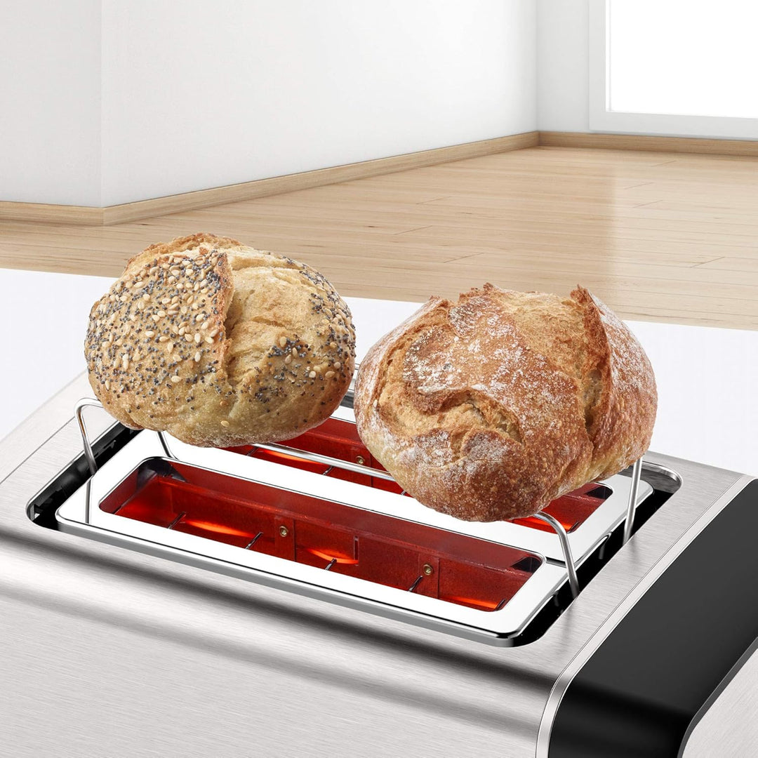 Bosch Kompakt Toaster DesignLine TAT5P420DE, Integrierter Edelstahl-Brötchenaufsatz, Mit Abschaltaut