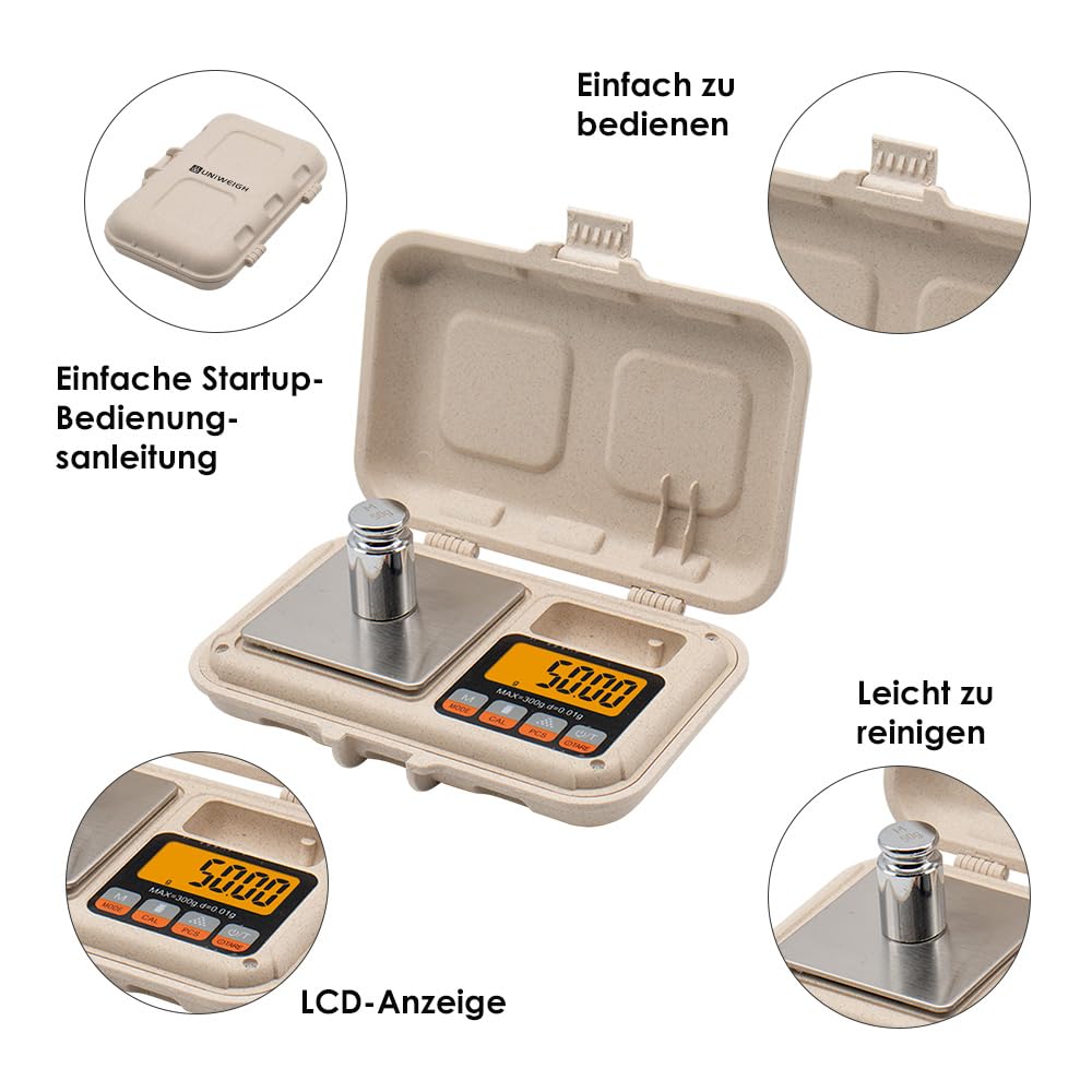 UNIWEIGH Grammwaage,300g/0.01g Digitalgewicht Gramm und Unzen,Mini-Taschenwaage mit LCD-Display,Tara