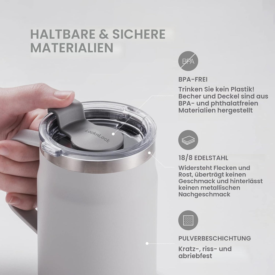 LocknLock Metro Becher Premium 18/8 Edelstahl doppelwandig isoliert mit Griff, perfekt für Tisch mit