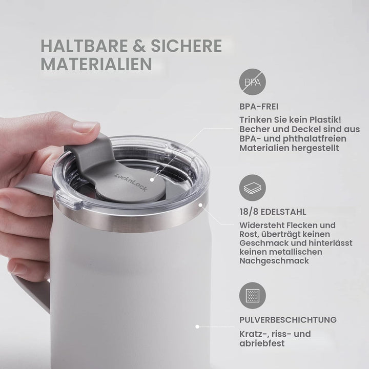 LocknLock Metro Becher Premium 18/8 Edelstahl doppelwandig isoliert mit Griff, perfekt für Tisch mit