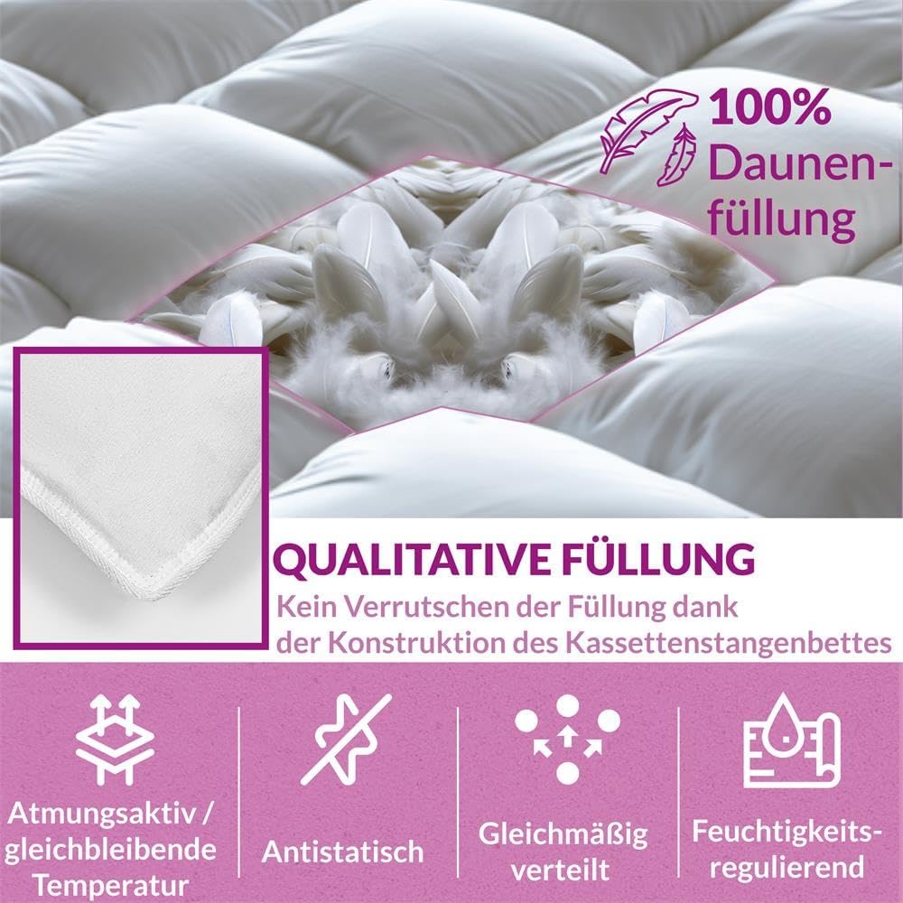 B!HOME Winterdecke 100% Daunen 200x200cm (1320g) Kassettenstegbett Bezug 100% Baumwolle Decke Winter