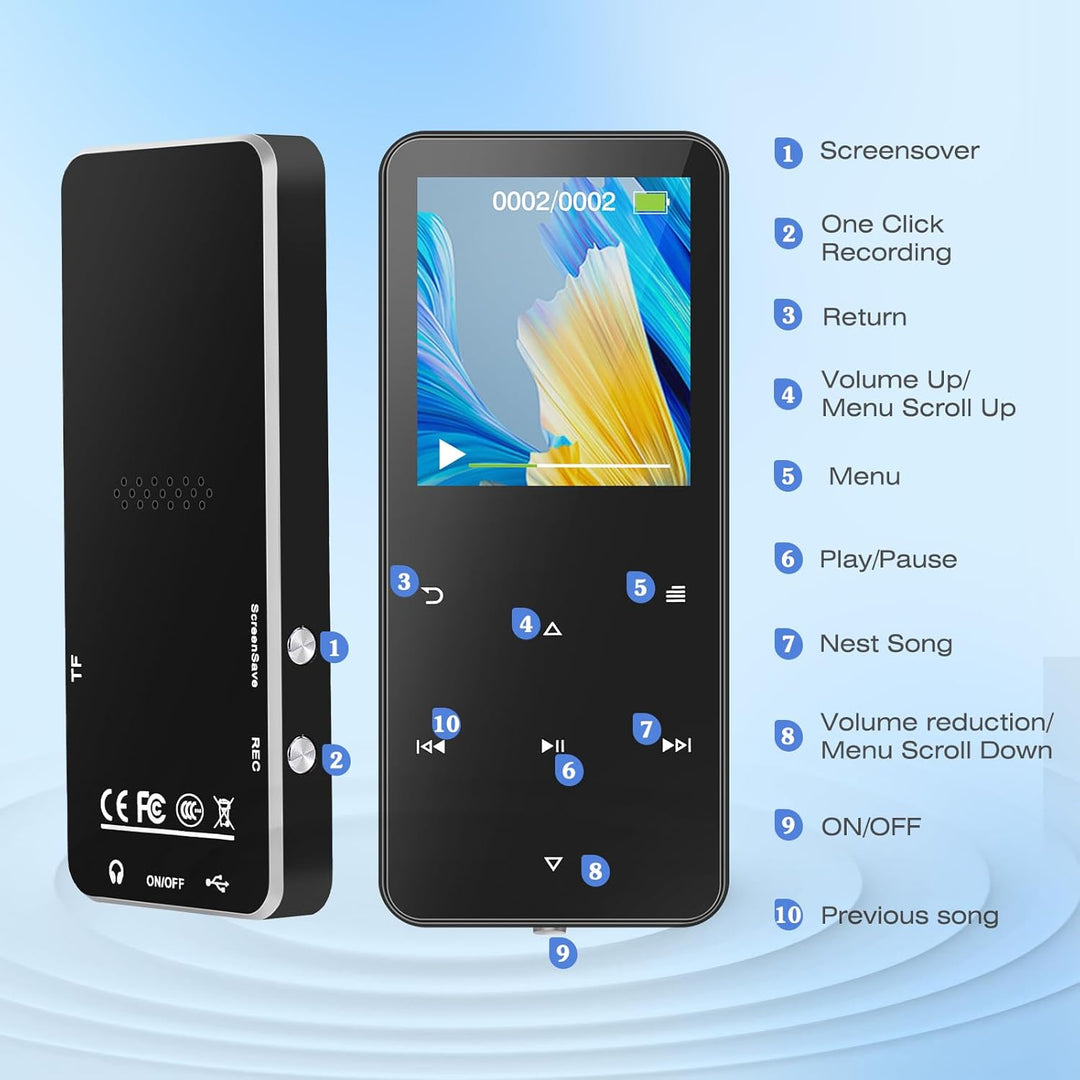 MP3 Player 32GB, MP3-MP4-Player mit Bluetooth 5.2, M15 Musik-Player mit Lautsprecher, FM-Radio, Vide
