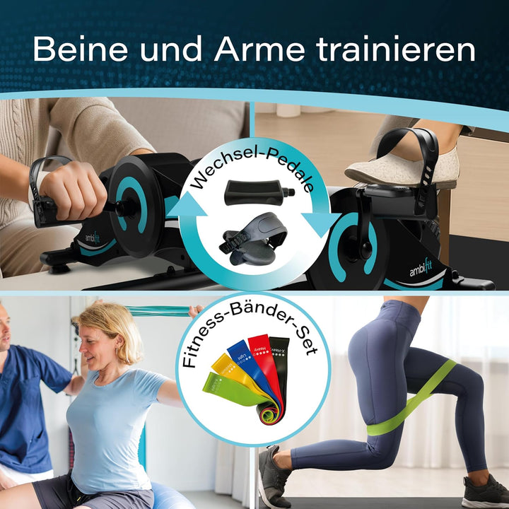 Pedaltrainer Ergometer Set [Magnetbremse & 16 Widerstandsstufen] Beintrainer & Armtrainer mit Traini