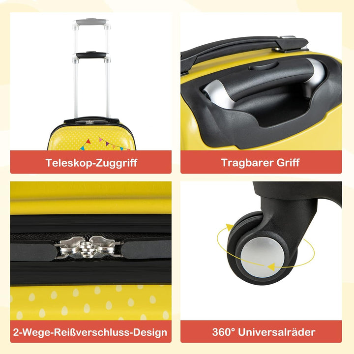 COSTWAY 2tlg Kinderkoffer + Rucksack, Kindertrolley aus Kunststoff, Kindergepäck, Kinder Kofferset H