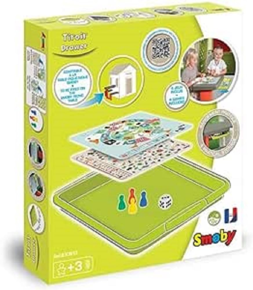 Smoby - Spiele-Schublade - Spielhauszubehör - inklusive Spielkarten, Spielfiguren und Würfel, für de