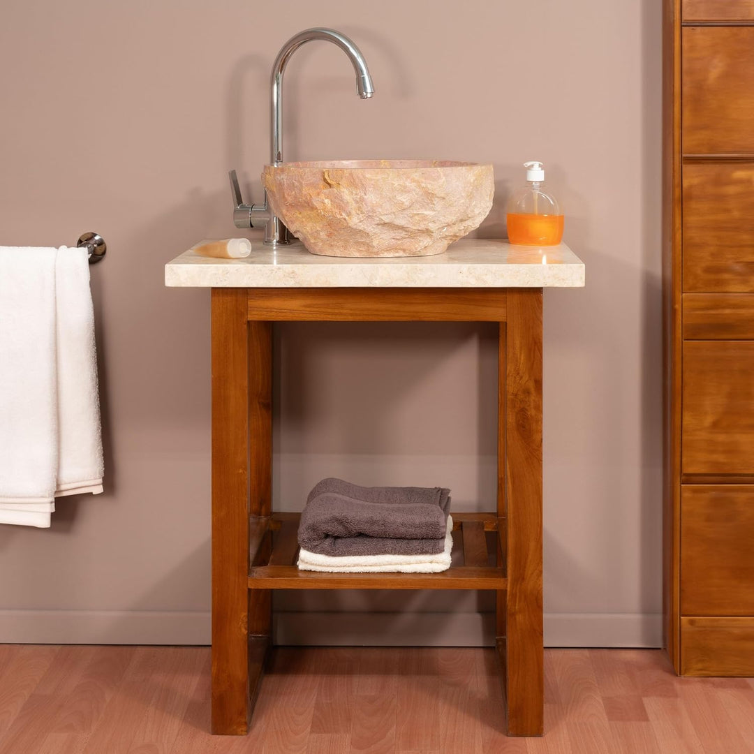 Divero Handwaschbecken Aufsatzwaschbecken Naturstein (rosé marmoriert), Rosé Marmoriert