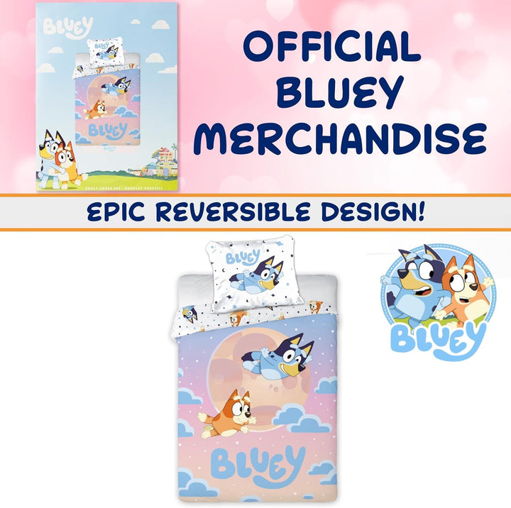 BrandMac Bluey & Bingo Junior Bettwäsche-Set | Bettbezug 100x135 cm mit Kissenbezug 40x60 cm | Offiz