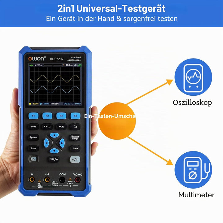 OWON HDS2202 Oszilloskop 2 in 1 Professionelles Handheld PC Oszilloskop, 20.000 Counts Digital Multi
