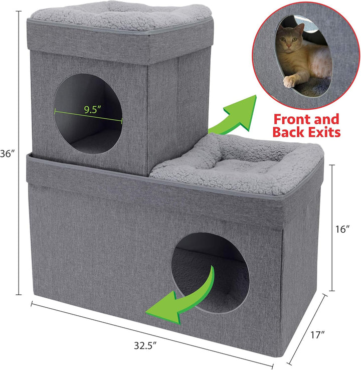 Kitty City Large Stackable Cat Condo, Cat Cube, Cat House, Pop Up Bed, Cat Ottoman Double Story, Dou