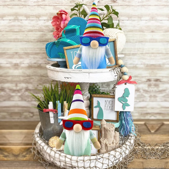 2er Set Sommer Strand Wichtel Figuren Frühling Dekoration Handgemachte Skandinavisches Tomte für Par
