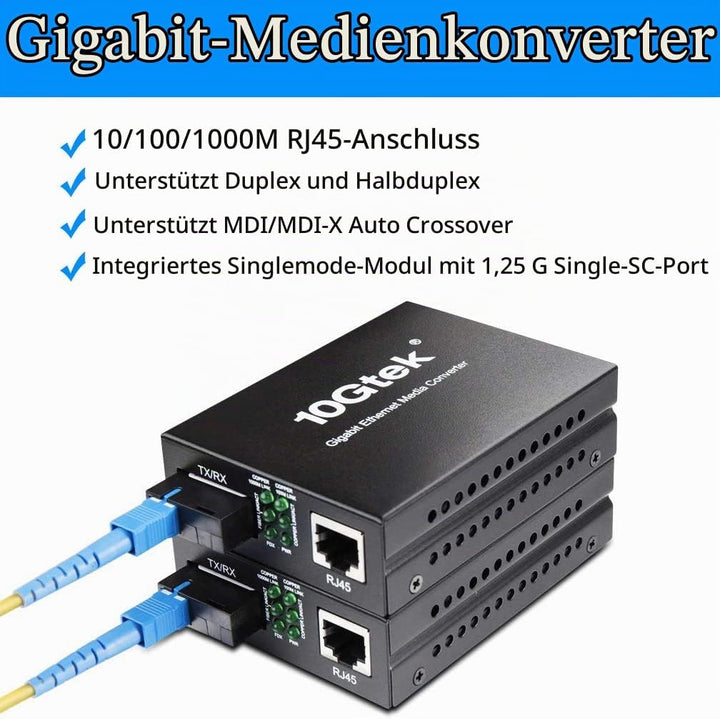H!Fiber.com EIN Paar Gigabit Ethernet LWL Medienkonverter, Built-in Bidi Singlemode Simplex SC Trans