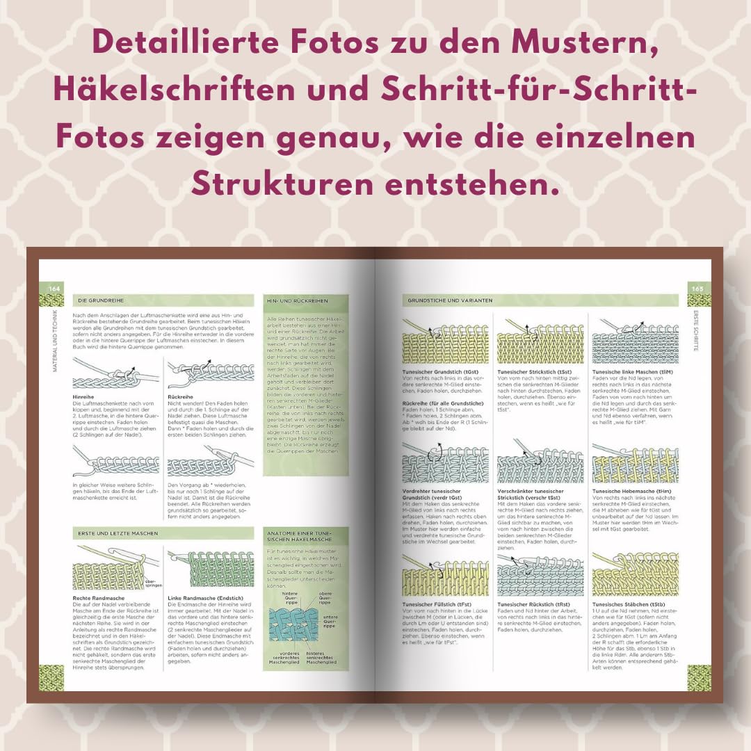Tunesisch häkeln - Die grosse Mustersammlung: 150 Muster mit Fotos in Originalgrösse, Häkelschriften
