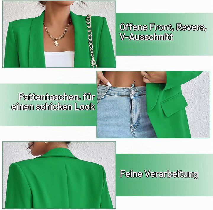 Damen Blazer Langer Casual Open Front Blazer Arbeit Büro Jacken mit Taschen Grün XS, Gr&amp;