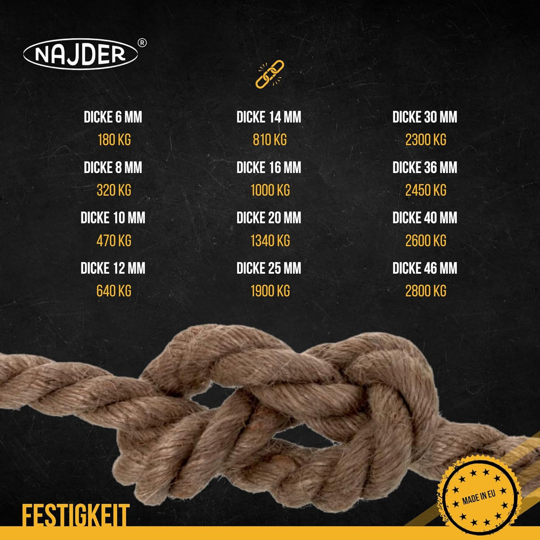 Najder - Juteseil - Naturfasern - gedreht Tauwerk - Hanf Jute Tau Seil - Seil für Barrieren und Gelä