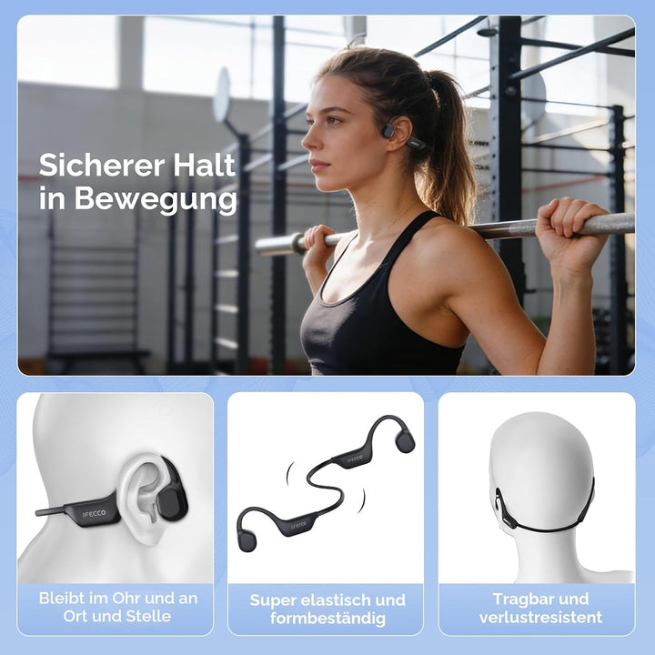 IFECCO knochenschall kopfhörer Bluetooth 6.0 für Radfahren | IP67 Wasserdicht Open-Ear Headphones wi