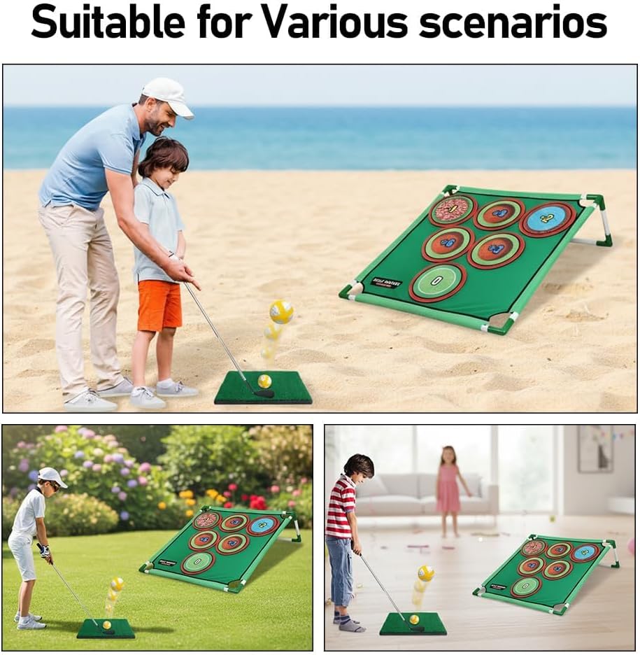 Golf Spielset für Zuhause mit Puttmatte, Klebebällen & Tragetasche – Cornhole-Spiel für Garten, Juge