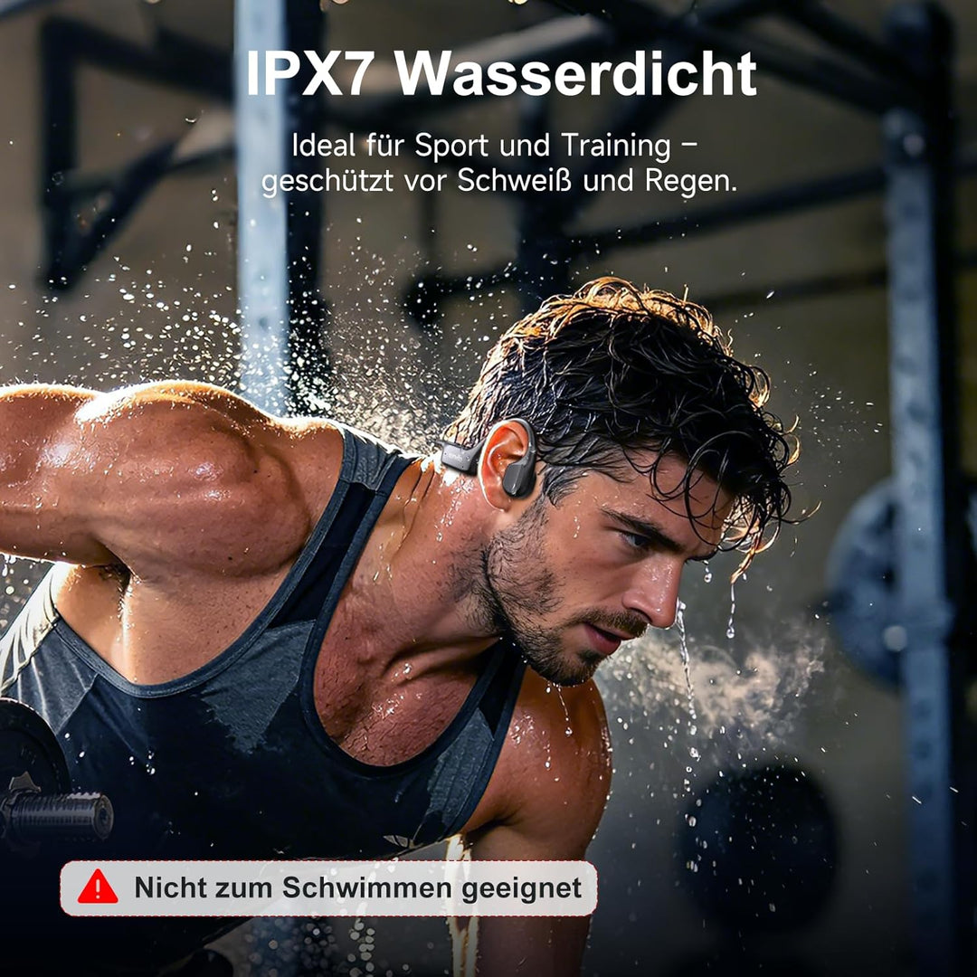 Knochenleitung Kopfhörer Bluetooth 6.1, IPX7 wasserdichte Open-Ear Kopfhörer mit Mikrofon, leichte B